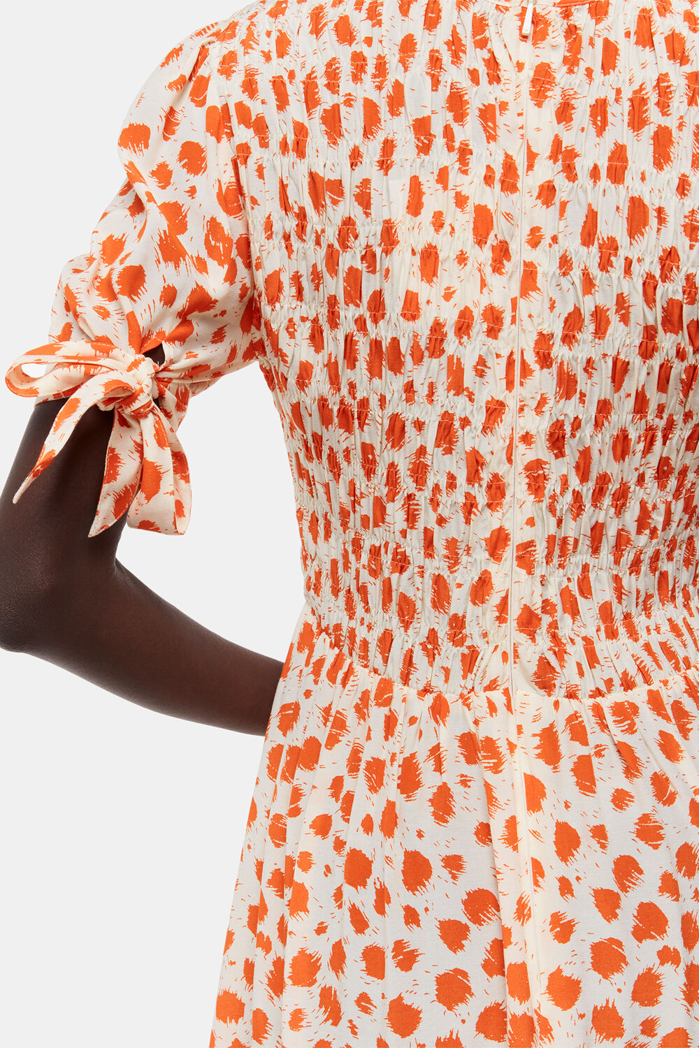 Spot Shirred Midi Dress
